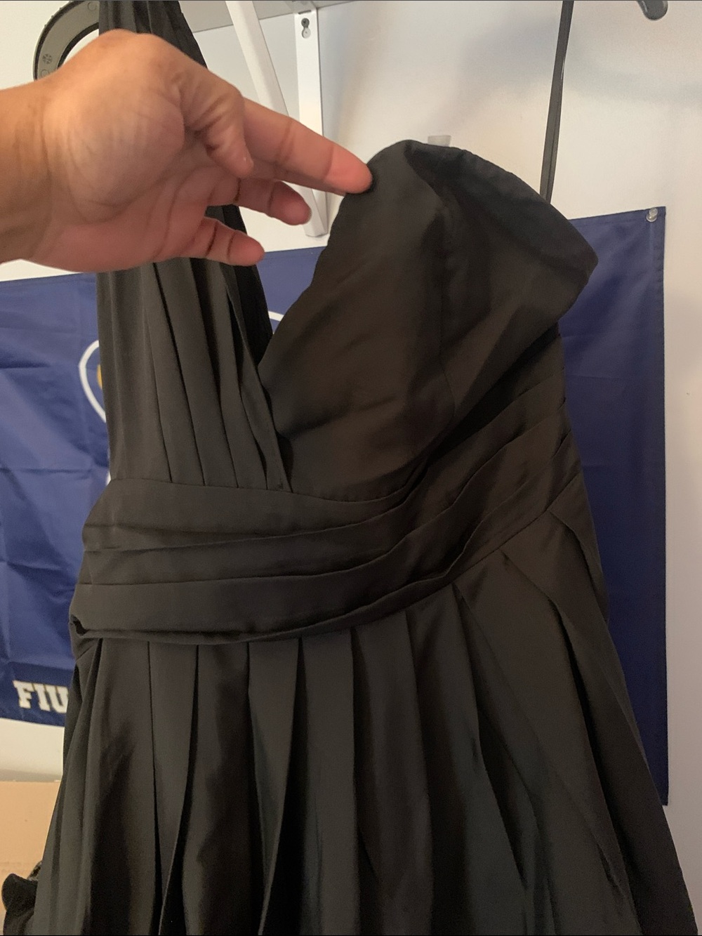 Strapless Black Pleated Evening Dress